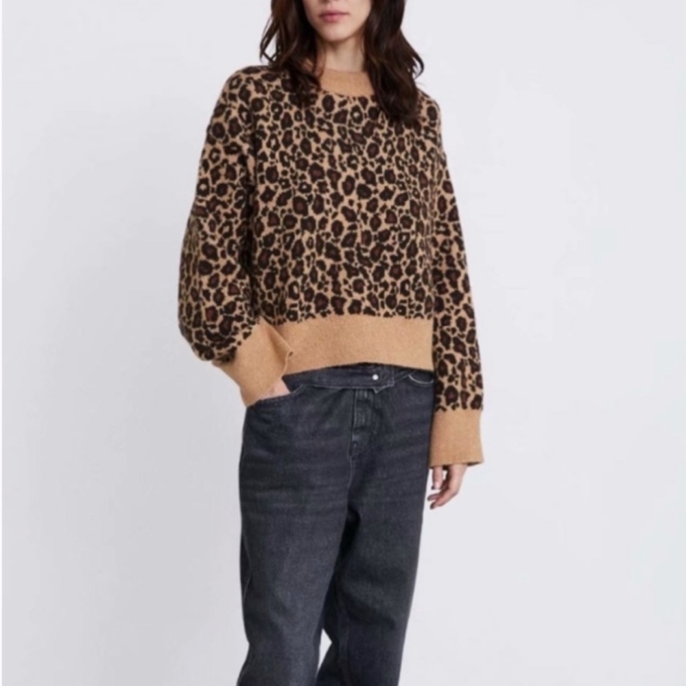 Zara Oversized Leopard Print Knit Sweater - Picture 10 of 14